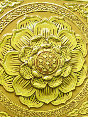 Trần nhôm kim loại 600x600mm Tấm chùa 3D Lá vàng Phật sảnh Hoa sen